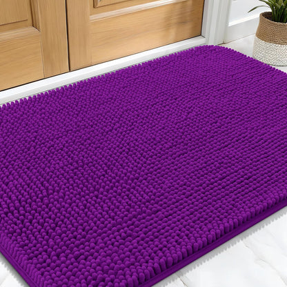 OLANLY Dog Door Mat for Muddy Paws 34x21, Absorbs Moisture and Dirt, Absorbent Non-Slip Washable Doormat, Quick Dry Chenille Mud Mat for Dogs, Entry Indoor Entryway Carpet for Inside Floor, Purple