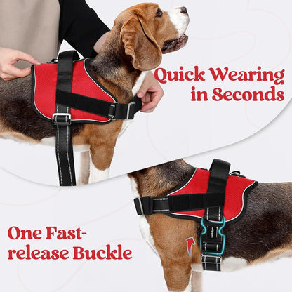 rabbitgoo Dog Harness for Small, Easy On Pet Vest with One Buckle, No Pull Adjustable Service Harness with D-Ring & Handle, Reflective for Safety Walking, Training, Red, S