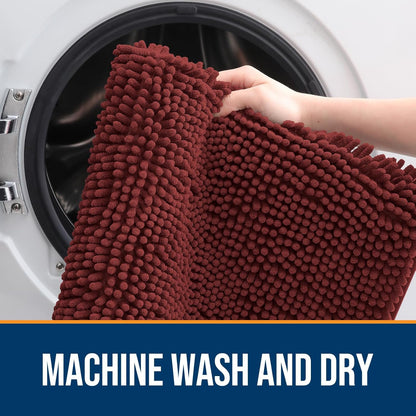 OLANLY Dog Door Mat for Muddy Paws 44x24, Absorbs Moisture and Dirt, Absorbent Non-Slip Washable Doormat, Quick Dry Chenille Mud Mat, Entry Indoor Entryway Carpet for Inside Floor, Caramel Russet