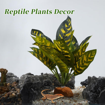 Reptile Plants Decoration, Reptile Plants for Terrarium Decor, Reptile Artificial Plant, Amphibian Habitat Decor Suitable for Reptiles Lizards Geckos, 8.27"x2.76"x10.63", Green