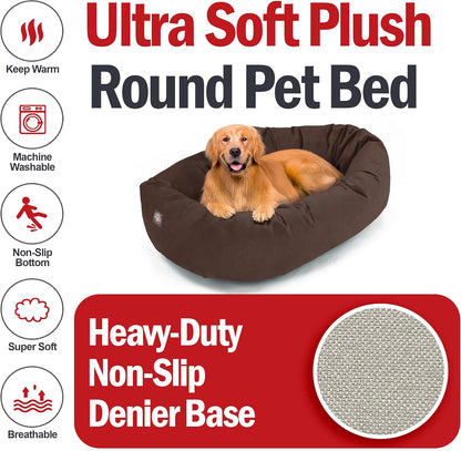 Majestic Pet 40 Inch Suede Shredded Memory Foam Mix Calming Large Dog Bed Washable 40 x 29 x 9 (Inch) - Cozy Soft Round Donut Dog Bed with Spine for Head Support - Pet Bed Chocolate