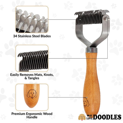 We Love Doodles Pet Dematting Comb and Pet Dematting Brush & Rake (Bundle) - Deshedding Undercoat Rake and Detangler Brush For Dogs, Comb Tool For Grooming, for Detangling Thinning and Shedding