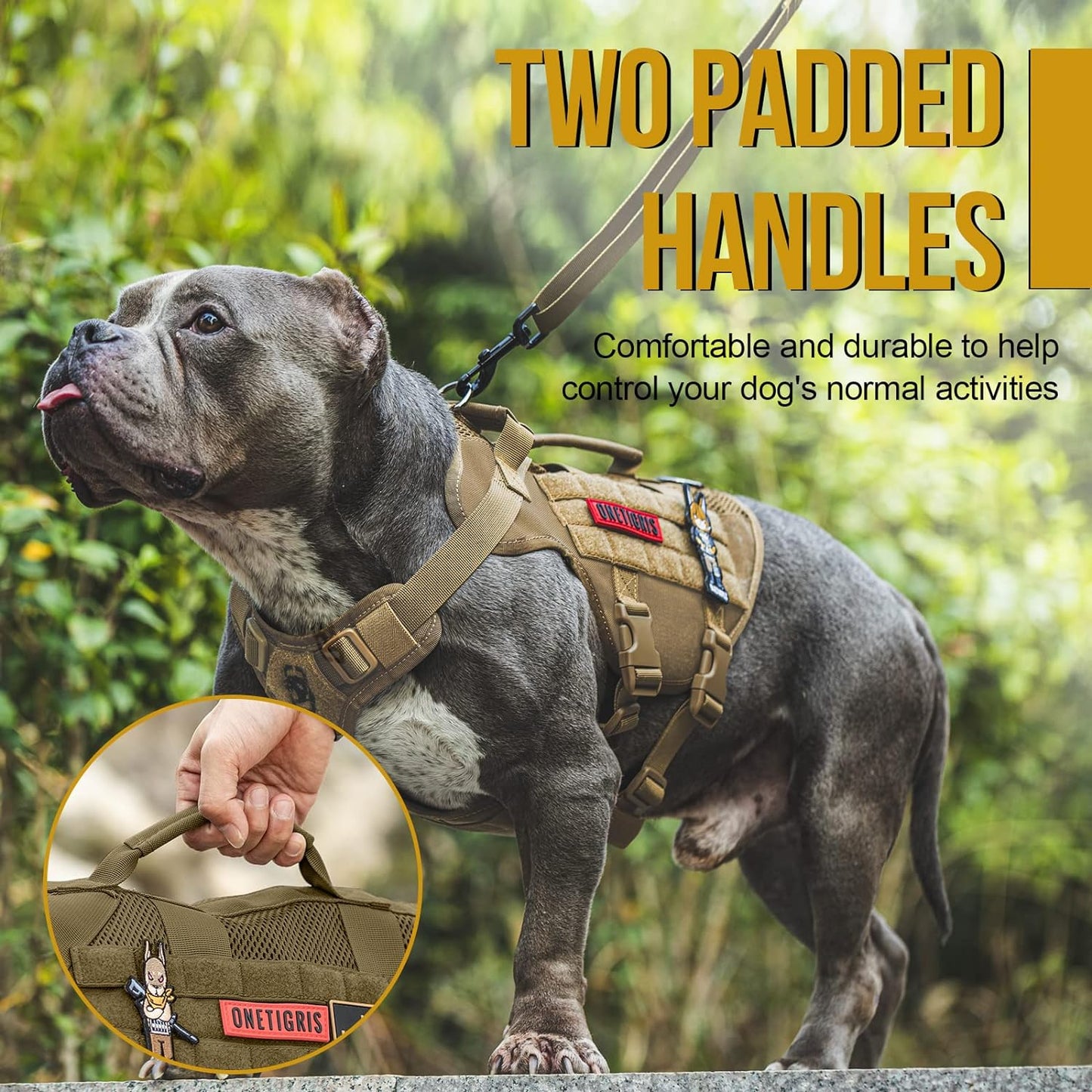 OneTigris Tactical Dog Harness for Small Dogs, No Pull Small Dog Vest Harness Breathable Military Dogs Molle Vest with Handles, Walking Hiking Training (Brown, XS)