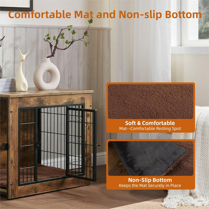 FLEXIMOUNTS Dog Crate Furniture with Cushion, Wooden Dog Kennel Furniture, Heavy Duty Dog Cage, 27" Dog Kennel with Double Doors