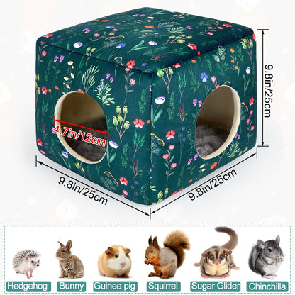 Bienbee Guinea Pig Hideout, Washable Guinea Pigs House Cozy Guinea Pigs Bed for Small Pet Bunny/Rabbit/Hamster/Chinchilla Guinea Pig Accessories Green Flowers