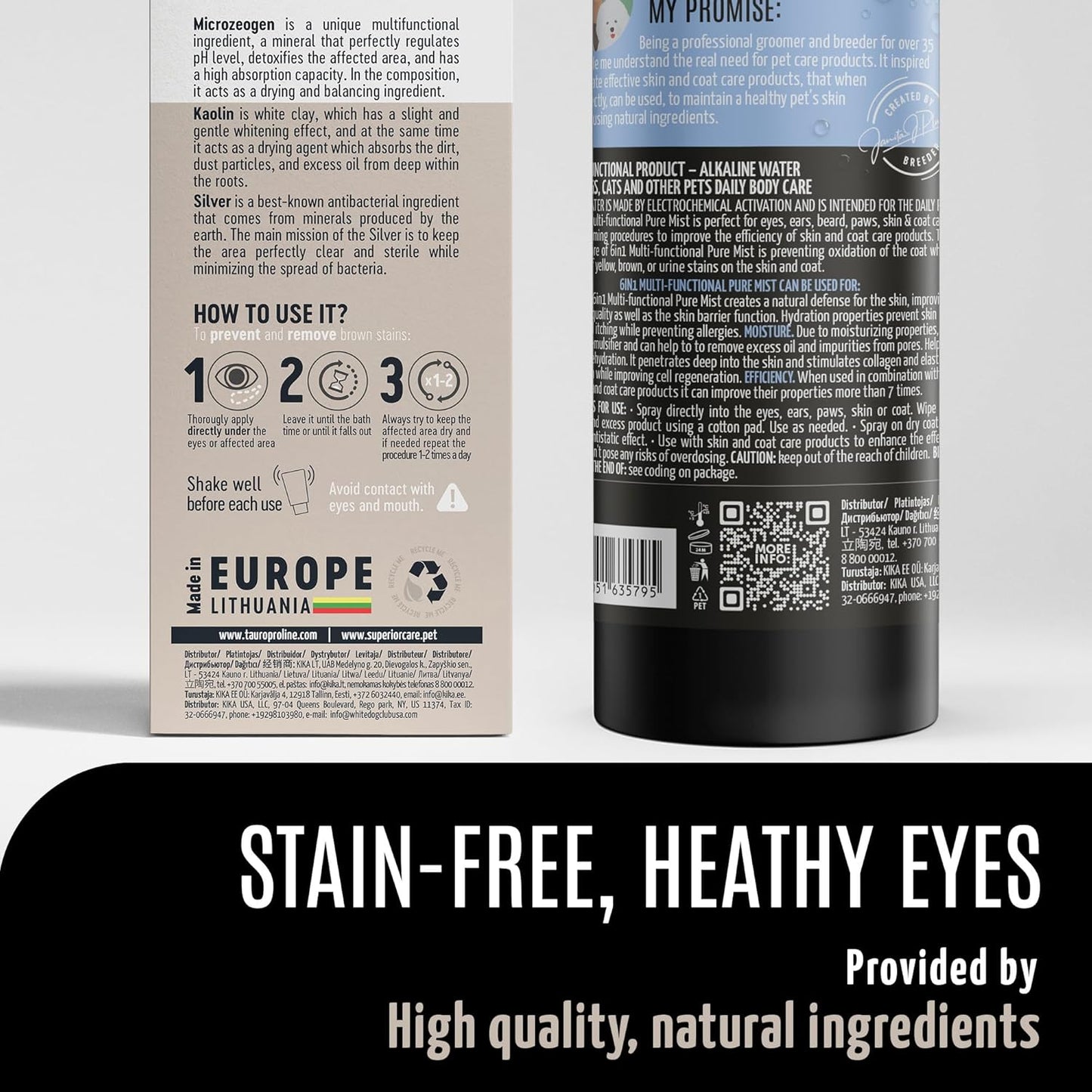 Clear Eyes Solution Set 6in1 Multi-Functional Pure Mist and Stainless Look Clay Mask - Tear Stain Remover, Eye Cleaner - Eye Care Ear Care Grooming Treatment for All Dogs and Cats Eyes