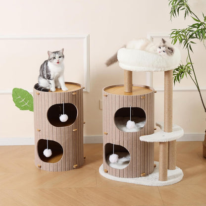 Cat House for Indoor Cats, 2-Storey Large Cat Bed Cave, Felt Covered Cats Tunnel Condo,23.6"