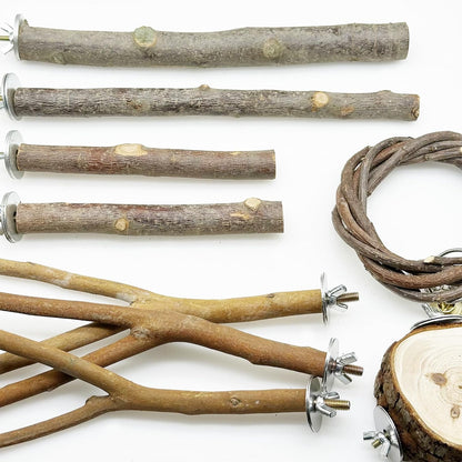 Allazone 10 PCS Natural Parrot Perch Bird Cage Accessories, Bird Platforms, Wood Stands, Grinding Fork Parakeet Platform for Small Lovebirds Budgies Cockatiels