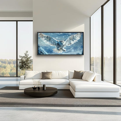 Framed Large Snowy Owl Wall Art for Living Room, Oversized Snowy Mountain Wall Decor Landscape Canvas Painting Modern Artwork Home Decoration for Living Room Bedroom Office 60"x30"