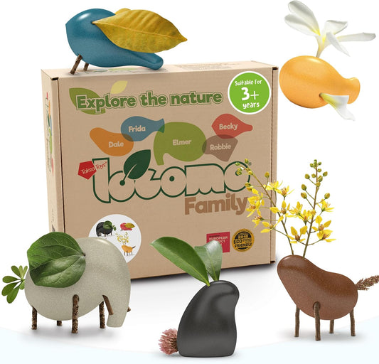 Taksa Toys Wooden Animal Figures Locomo Family III for Nature-Loving Kids, Trigger Boys Girls Creativity, Sensory Outdoor Toys for Ages 3 4 5 6 7+ Year Old, Waldorf Montessori Toy (Set of 5)