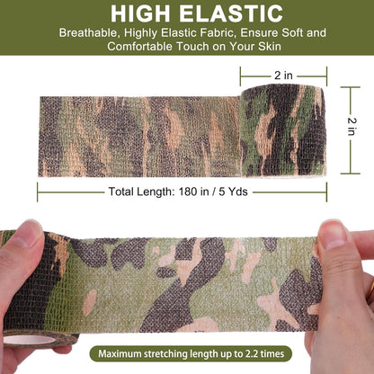 24 Pack Camo Self Adhesive Wrap, 2” x 5 Yards Vet Wrap Cohesive Camo Grip Tape Medical Wrap Self Adherent for Ankle, Wrist Sprains, Pet First Aid