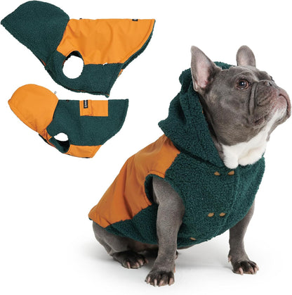 Spark Paws Reversible Dog Sweater, Sherpa Jacket Vest with Warm Fleece Lining, Warm Coat for Winter, Suitable for Small Medium, Large, XL XXL Dogs - Orange and Green - XL