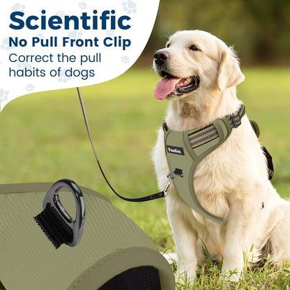 Funfox Dog Harness No Pull, Adjustable Pet Vest Harness, Super Soft Material with Vertical Handle Easy Control, Reflective Night Walking, 2 Leash Clips for XLarge Dogs, Army Green, XL