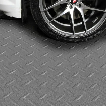 Boshen 7.5Ft x 17Ft Rubber Flooring Mats 2.9mm Thickened Diamond Plate Flooring Roll 127.5sqft Rubber Trailer Garage Floor Mats Non-Slip Floor Protector Mat for Garage Warehouse Gym Basement-Gray