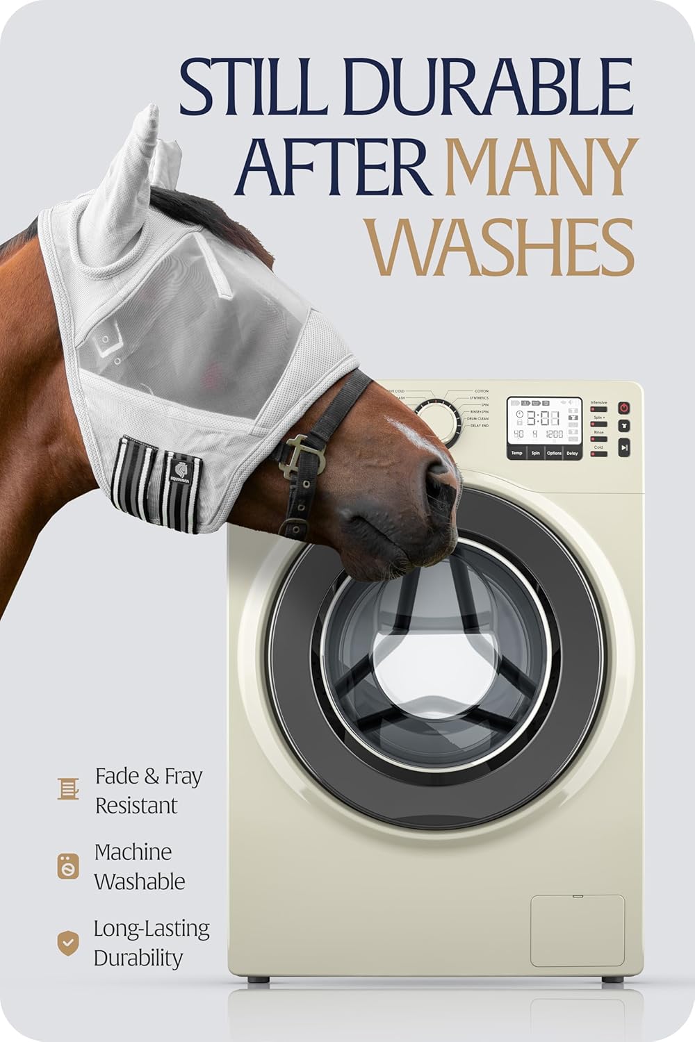 Equinavia Algard Soft Mesh Horse Fly Mask with Ear Protection and 45 UPF Rating | No Eye Irritation & UV Protection - Silver - Horse