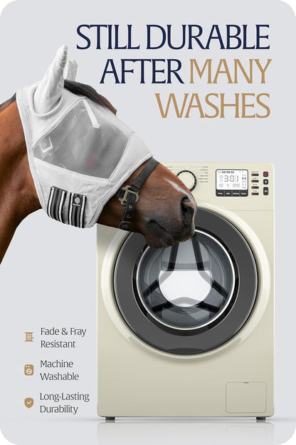 Equinavia Algard Soft Mesh Horse Fly Mask with Ear Protection and 45 UPF Rating | No Eye Irritation & UV Protection - Silver - Horse