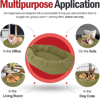 Majestic Pet 24 Inch Suede Shredded Memory Foam Mix Calming Small Dog Bed Washable 24 x 19 x 7 (Inch) - Cozy Soft Round Donut Dog Bed with Spine for Head Support - Pet Bed Sage