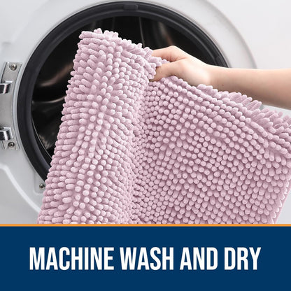 OLANLY Dog Door Mat for Muddy Paws 70x24, Absorbs Moisture and Dirt, Absorbent Non-Slip Washable Doormat, Quick Dry Chenille Mud Mat for Dogs, Entry Indoor Entryway Carpet for Inside Floor, Dusty Rose