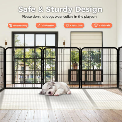 24 Inch 8 Panels Dog Playpen - Metal Pet Exercise Pen for Puppy, Indoor/Outdoor Dog Fence for Yard, Garden, Camping & RV Travel