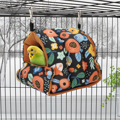 Wontee Bird Nest House Winter Warm Snuggle Hut Bird Bed Hanging Hammock for Parrots Budgies Parakeets Caique Senegal Cockatiels Conures (Small, Black)