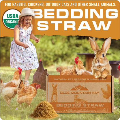 Blue Mountain Hay | Organic Bedding Straw (25 lb) | Natural Pet Bedding & Insulation for Rabbits, Guinea Pigs, Goats, Chickens, Stray & Feral Cats, and Small Animal Shelters