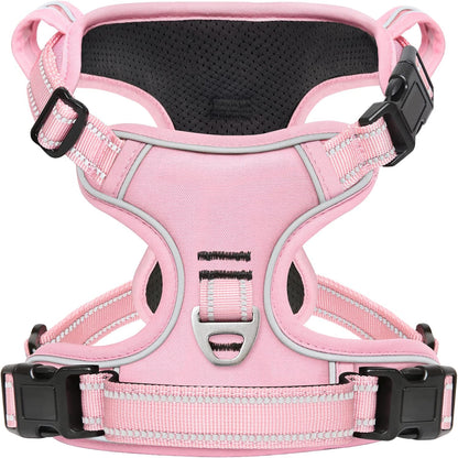 Timos Dog Harness, 3 Snap Buckles No-Pull Soft Padded Dog Vest with 2 Metal Leash Clips, Adjustable Reflective No Choke Pet Harness with Easy Control Handle for Medium Dogs,Pale Pink,M