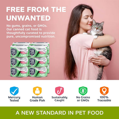 Salmon and Mackerel Pate, Canned Wet Cat Food, 100% Mercury-Tested, Moist Can Fish, Grain-Free Protein, Non-GMO, 12 Pack