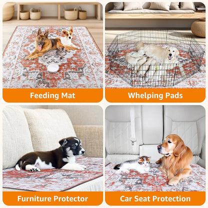 LOOBANI Reusable Pee Pads for Dogs, 2 Pack Super Absorbent Washable Puppy Pee Pads, Waterproof Non-Slip Whelping Pad for Floor Playpen Crate Couch-31 x36 (Red-Orange)