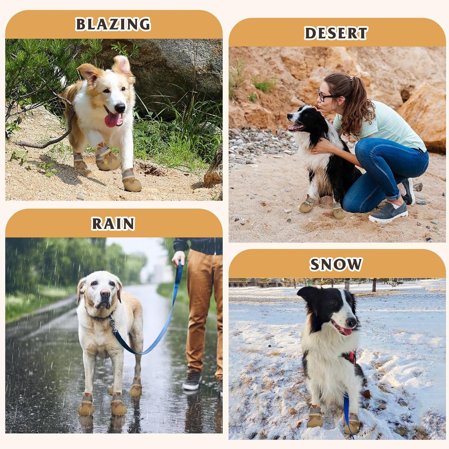 Dog Shoes, FISHOAKY Dog Shoes for Large Dogs, Mesh Breathable Dog Boots & Paw Protectors for Summer Hot Pavement Winter Snowy, 360°Anti Slip 4Pcs Dog Booties with Reflective Khaki (Size 4)