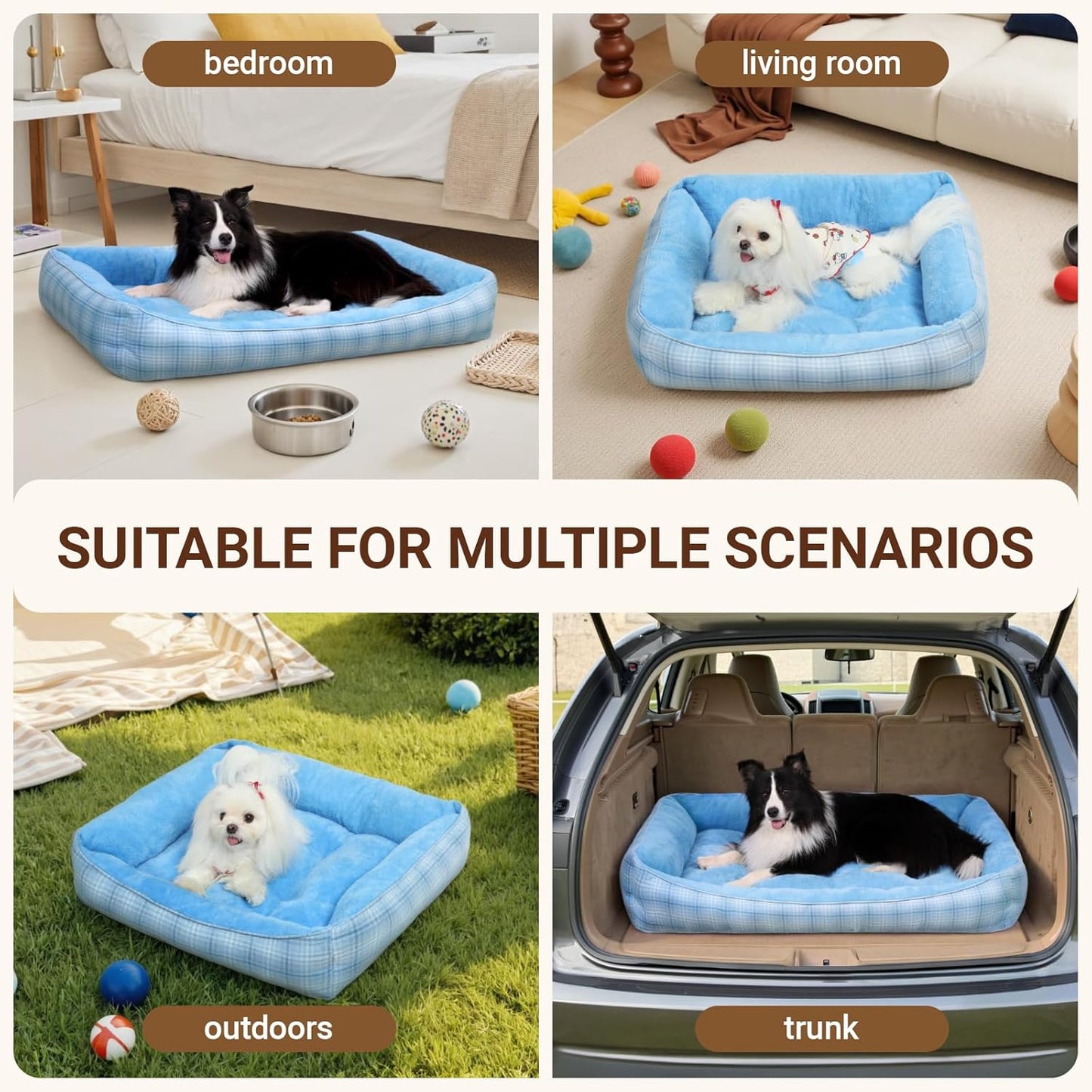 MIHIKK Rectangle Dog Beds for Small Dogs & Cats, Orthopedic Sleeping Pet Bed for Couch with Durable Puppy Cuddler and Anti-Slip Bottom Machine Washable 20 * 18 Inch (Blue)
