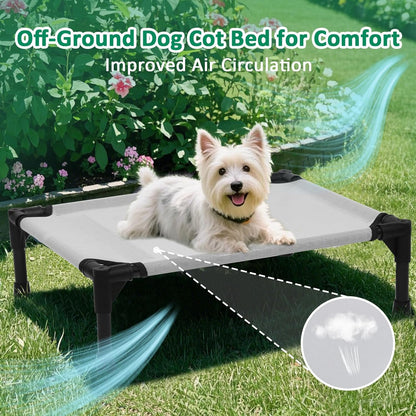 Cooling Elevated Dog Bed Small, Raised Pet Cots Beds for Small Dogs, Dog Hammock Bed with Breathable Mesh & Non Slip Feet, Lifted Outdoor Pet Bed, Grey