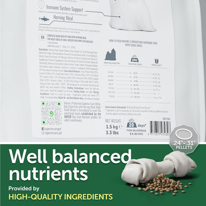 Nature's Protection Superior Care White Dogs Grain-Free Dry Dog Food - High Protein, Tear Stain Dog Food for Small & Mini Breeds Light Coated Adult Dogs, Fresh Pet Meal, Herring, 22 lb