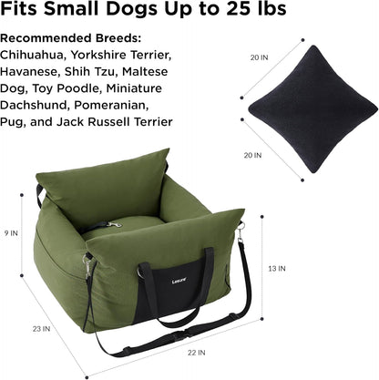 Lesure Small Dog Car Seat for Small Dogs - Waterproof Dog Booster Seat for Car with Storage Pockets and Clip-On Safety Leash and Thickened Memory Foam Filling, Pet Travel Carrier Bed Cypress Green