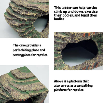 kathson Turtles Basking Platform Tortoise Resting Terrace Climbing Ramp Resin Dock Tank Decorations Reptile Hiding Cave Hideouts for Aquatic Turtles, Frog, Newts and Salamanders,Small