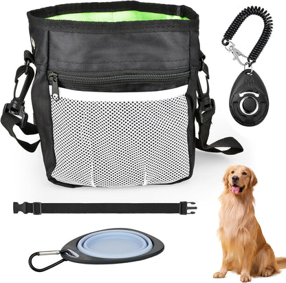 CONLI Dog Treat Pouch with Folding Bowl and Training Clicker, Treat Pouches for Pet Training Built-in Poop Bag Dispenser, Dog Training Treat Pouch for Pet Training Walking