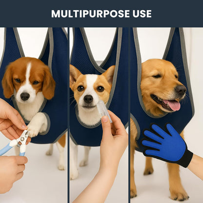Grooming Hammock Kit for Dogs & Cats, Includes Hammock Harness, Nail Clippers, Nail File, Grooming Glove, Dematting Comb, S-Hooks, Carabiners & Storage Bag for Easy Home Grooming small (75×49) cm