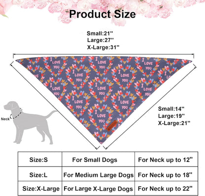 ADOGGYGO Valentine Dog Bandanas, Heart Love Floral Pet Scarf, Multi Size Offered, Pink Blue Pet Valentine Bandana for Small Dogs (Small)