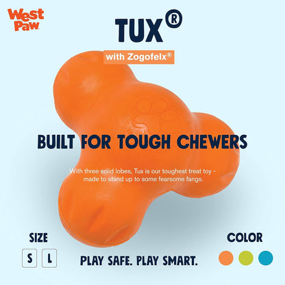 West Paw Zogoflex Tux Interactive Treat Dispensing Dog Chew Toy for Aggressive Chewers, 100% Guaranteed Tough, It Floats!, Made in USA, Small, Tangerine