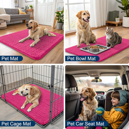 Smiry Dog Door Mat for Muddy Paws 30x20, Absorbs Moisture and Dirt Doormat, Non-Slip Washable Quick Dry Chenille Front Door Mat Indoor Entrance, Entryway Carpet for Inside Floor, Hot Pink