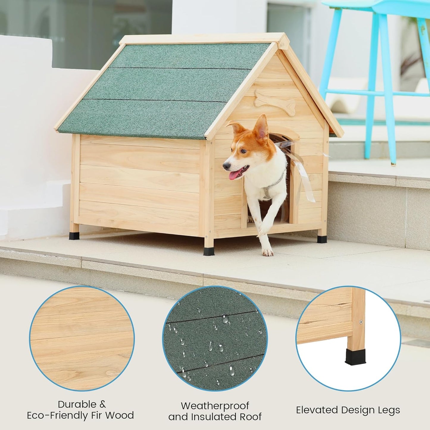 Solid Wood Dog House Comfortable Outdoor Shelter for Medium-Sized and Smaller Dog Sturdy, Durable and Easy to Clean,Can DIY,33.5’’D×30.7’’W×32.3’’H