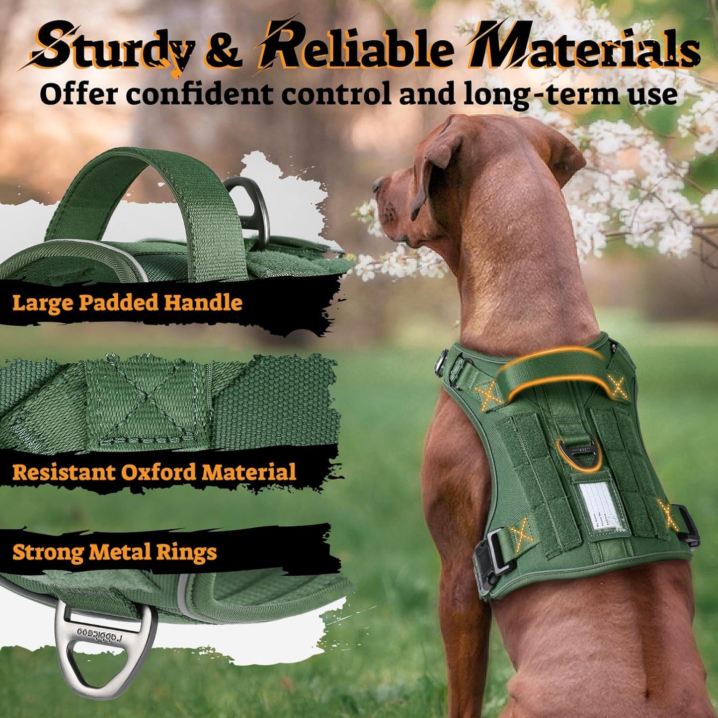 rabbitgoo Dog Harness Small Sized No Pull, Tactical Service Pet Vest with Molle and Control Handle, Adjustable and Reflective Military Harness for Easy Walking and Training, Green, S