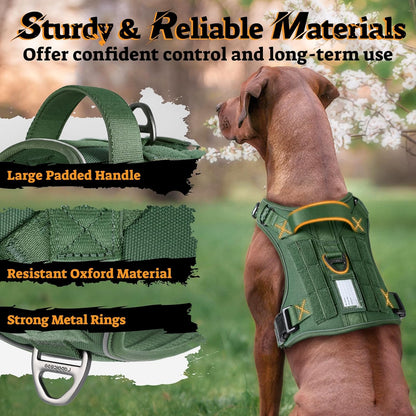 rabbitgoo Dog Harness Small Sized No Pull, Tactical Service Pet Vest with Molle and Control Handle, Adjustable and Reflective Military Harness for Easy Walking and Training, Green, S