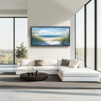 Framed Large Beach Wall Art for Living Room, Oversized Coastal Nautical Wall Decor Sailboat Canvas Seaside Pictures Modern Artwork Home Decoration for Living Room Bedroom Office 60"x30"