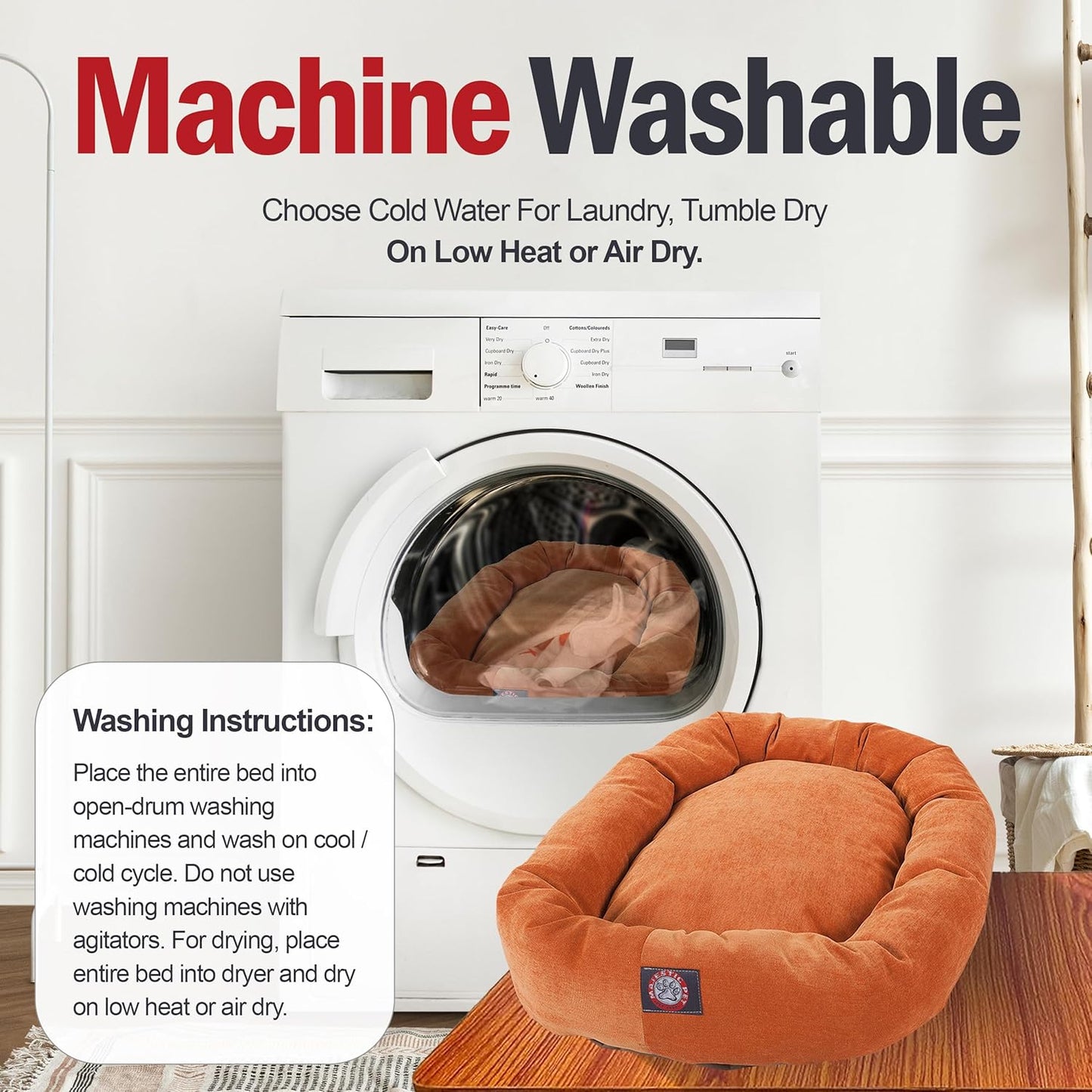 Majestic Pet 40 Inch Micro Velvet Calming Dog Bed Washable 40x29x9 (inch) – Cozy Soft Round Donut Dog Bed with Spine for Head Support - Pet Bed Large – Orange (2025)