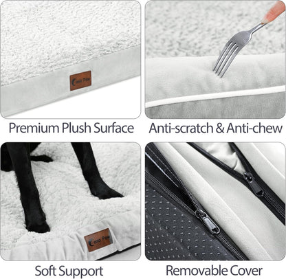 Orthopedic Dog Beds for Large Dogs, Waterproof Dog Beds, Memory Foam Dogs Couch Beds, Comfy Bolster Pet Bed with Removable Washable Cover, Nonskid Bottom (Large,Grey White)