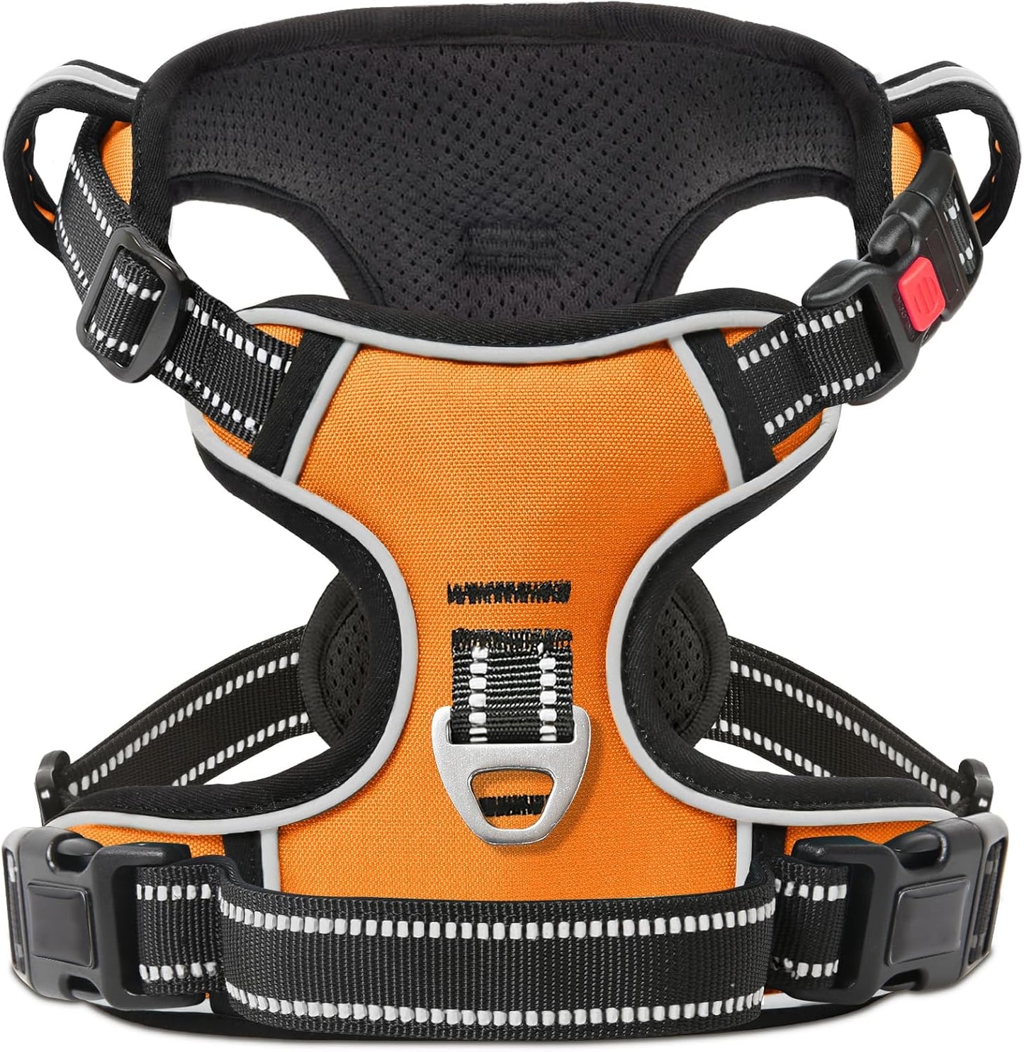 Timos Dog Harness Large Sized, No Pull with Neck Lockable Snap,No Choke Front Clip Dog Reflective Harness,Adjustable Metal Rings 3 Buckles,Easy Control Handle for Large Dogs Orange XL