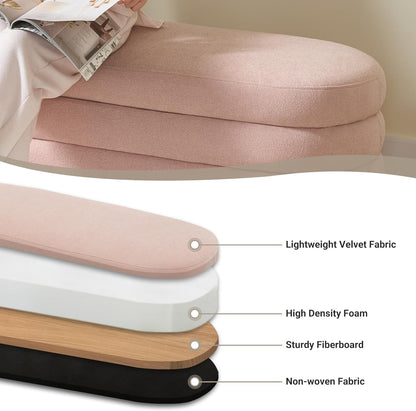 Storage Ottoman Bench 49.2 Inch Upholstered Fabric Storage Bench for Bedroom End of Bed Aesthetic Large Oval Ottoman for Living Room Entryway (Pink)
