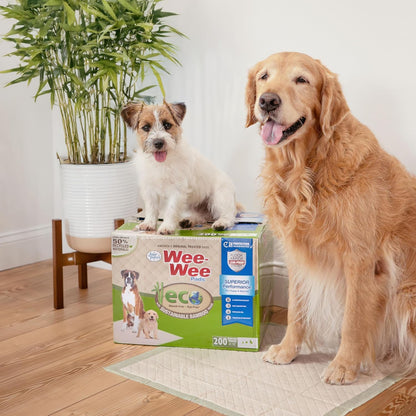 Four Paws Wee-Wee Superior Performance Bamboo Pee Pads for Dogs, Earth Friendly Dog & Puppy Potty Training Pads, Crate Liners, Housebreaking Supplies, 22" x 23" (200 Count)