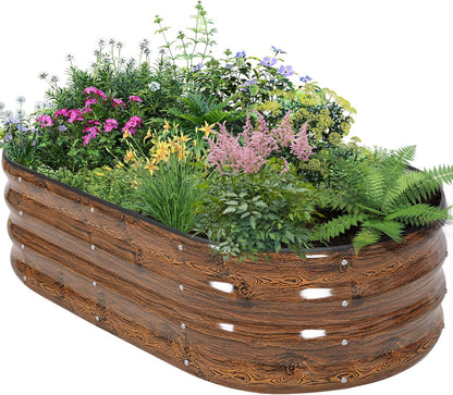Galvanized Raised Garden Bed Outdoor - 4×2×1ft Planter Raised Beds for Gardening | Oval Metal Garden Planter Box with Safety Edging and Gloves for Vegetables Fruits and Flowers - Grain