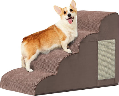 Dogs Steps for Bed, Dog Stairs for Small Dogs, 4-Step Dog Ramp for Bed, Couch, Sofa, and Chairs, Non-Slip Bottom Design, Cat Scratching, High Density Foam Portable Pet Step, Indoor, Coffee